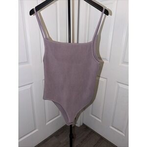 Restyled Ribbed Bodysuit Size 12 90s Basic Essential Dusty Lavender Balletcore